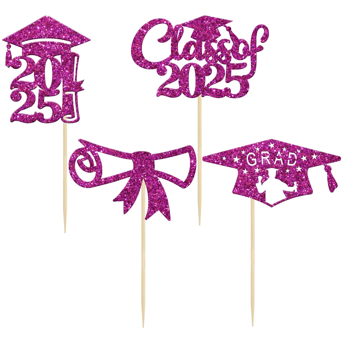Gyufise 24Pcs Graduation Cupcake Toppers 2025 Purple Glitter Class Of 2025 Cupcake Toppers 2025 Grad Cap Diploma Cupcake Picks F