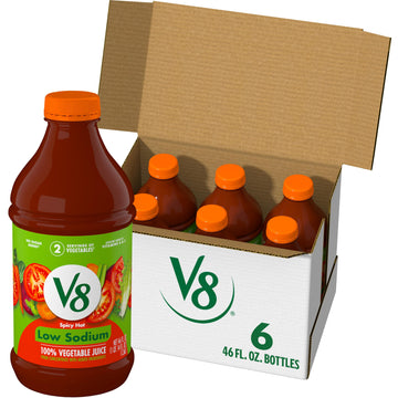 V8 Low Sodium Spicy Hot 100% Vegetable Juice, 46 Fl Oz Bottle (6 Pack)