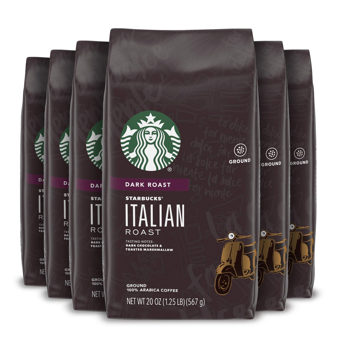 Starbucks Dark Roast Ground Coffee - Italian Roast - 100% Arabica - 6 bags (20 oz. each)