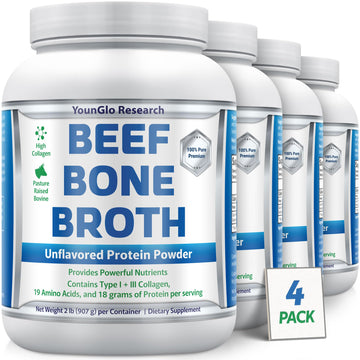 YounGlo Research Bone Broth Beef Protein Powder - Unflavored, 2 lb, High Collagen from Grass Fed Bovine - Paleo & Keto Friendly