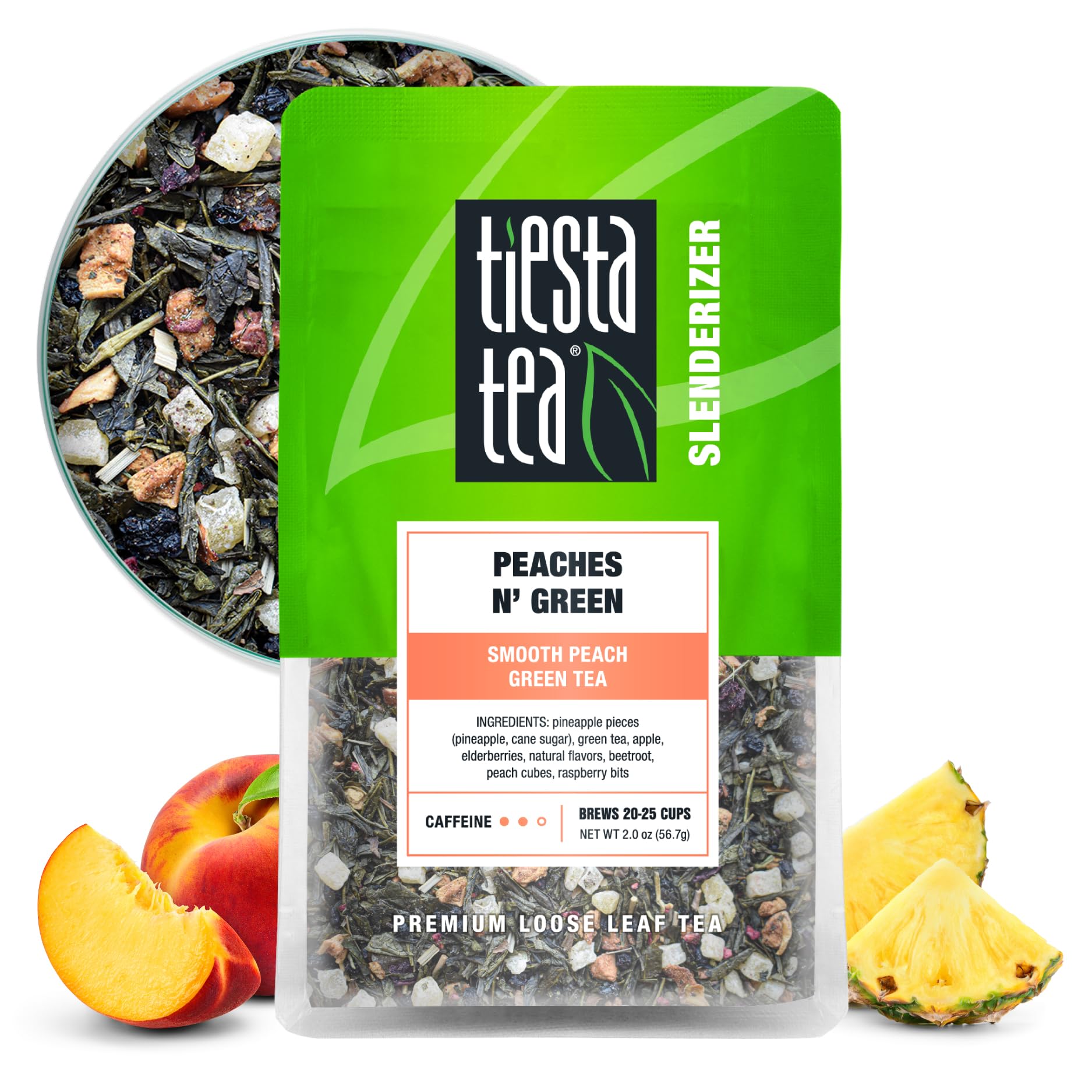 Tiesta Tea Peaches N Green Loose Leaf Tea, Premium Medium Caffeinated Blend, 2.0 oz Pouch, Brews Up to 25 Cups