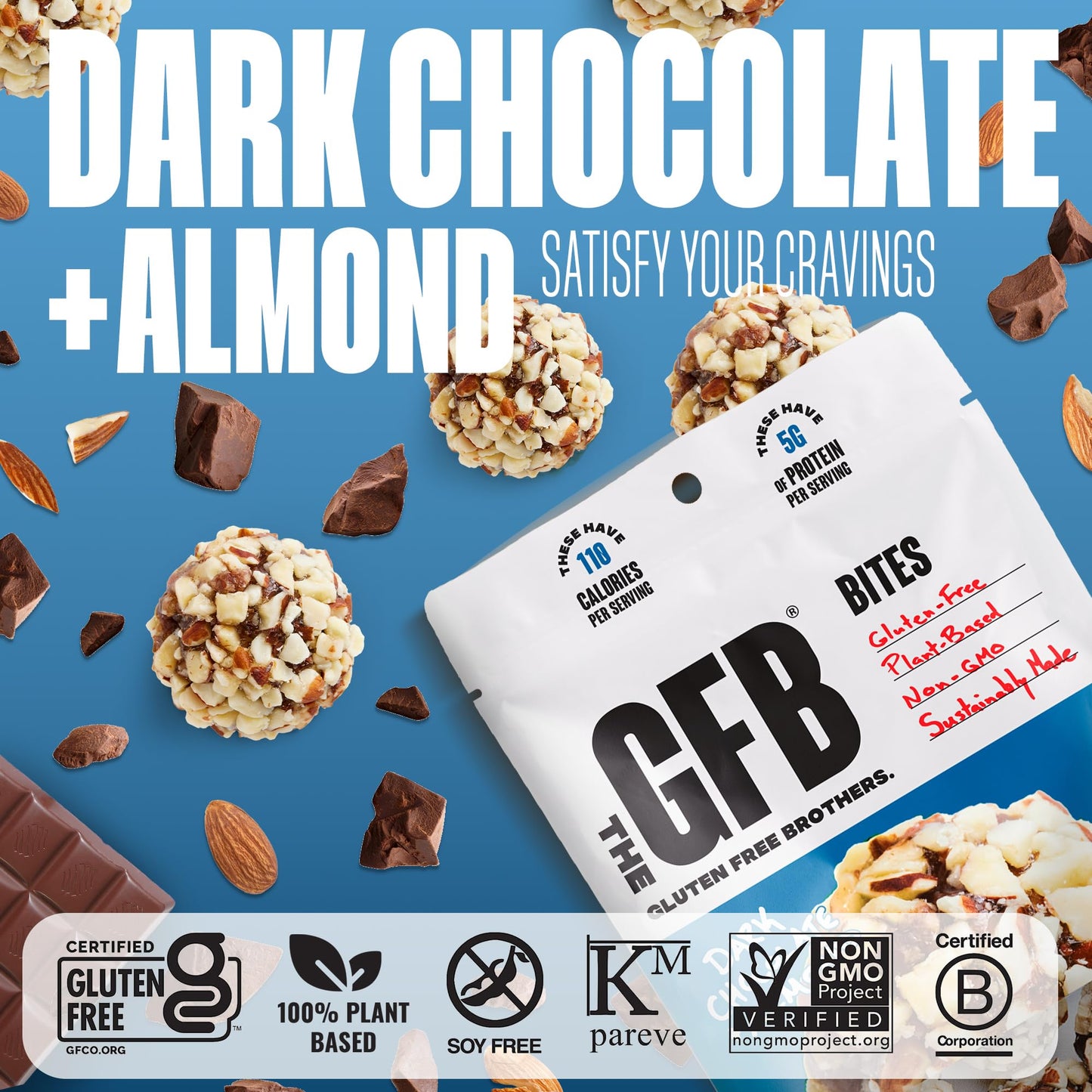 The Gfb Dark Chocolate Almond Protein Bites - Gluten Free, Plant Based, Non Gmo, Sustainably Made - Ridiculously Tasty, Healthy,