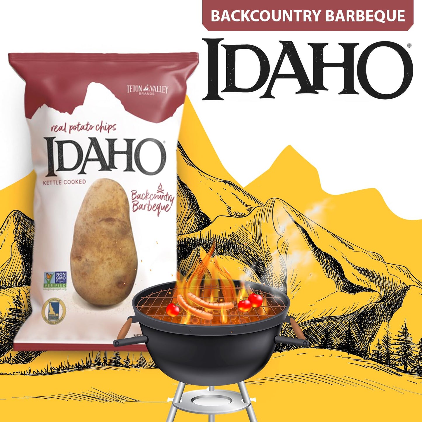 Teton Valley Brands Idaho Kettle Cooked Backcountry Barbecue Potato Chips - Snack Chips - Non-Gmo - Kettle Cooked - Idaho Potato