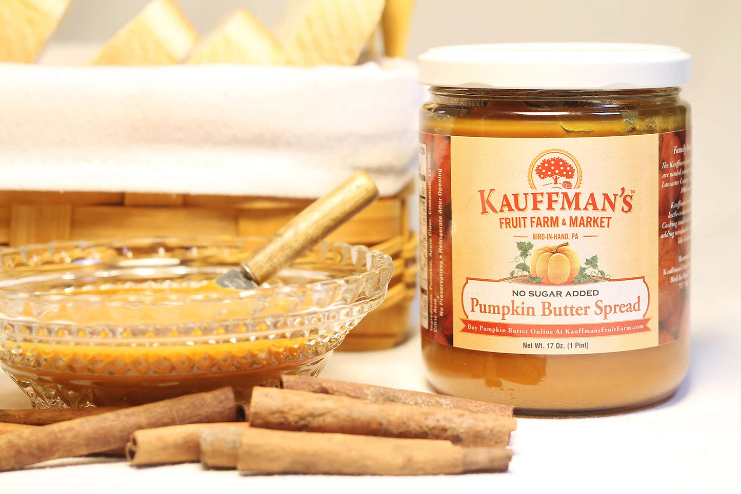 Kauffmans Fruit Farm Pumpkin Butter Spread, No Sugar Added, 17 Oz. (Case of 12)