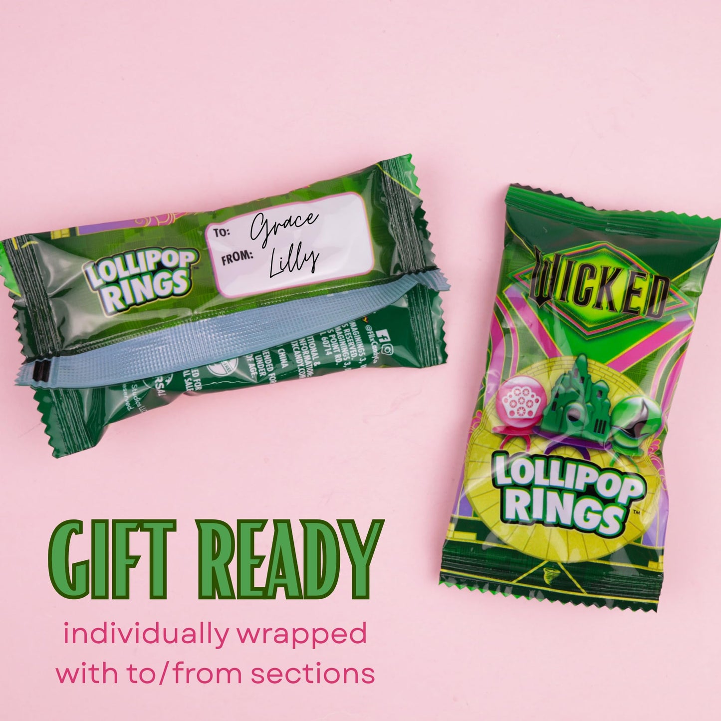 Wicked Lollipop Rings  Individually Wrapped Fruit Flavored Candy  Perfect Party   18 Count