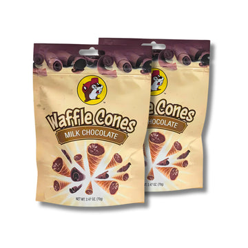 Buc-ee's Mini Chocolate Waffle Cones, 2 Pack | Chocolate Waffle Cones | Buc-ee's Snacks | Crispy Waffle Cone (Milk Chocolate (2 