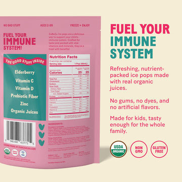 ZuBeZu Organic Immunity Ice Pops - Natural Support for Childrens Immune System with Elderberry, Vitamin C & D, and Zinc - No Add