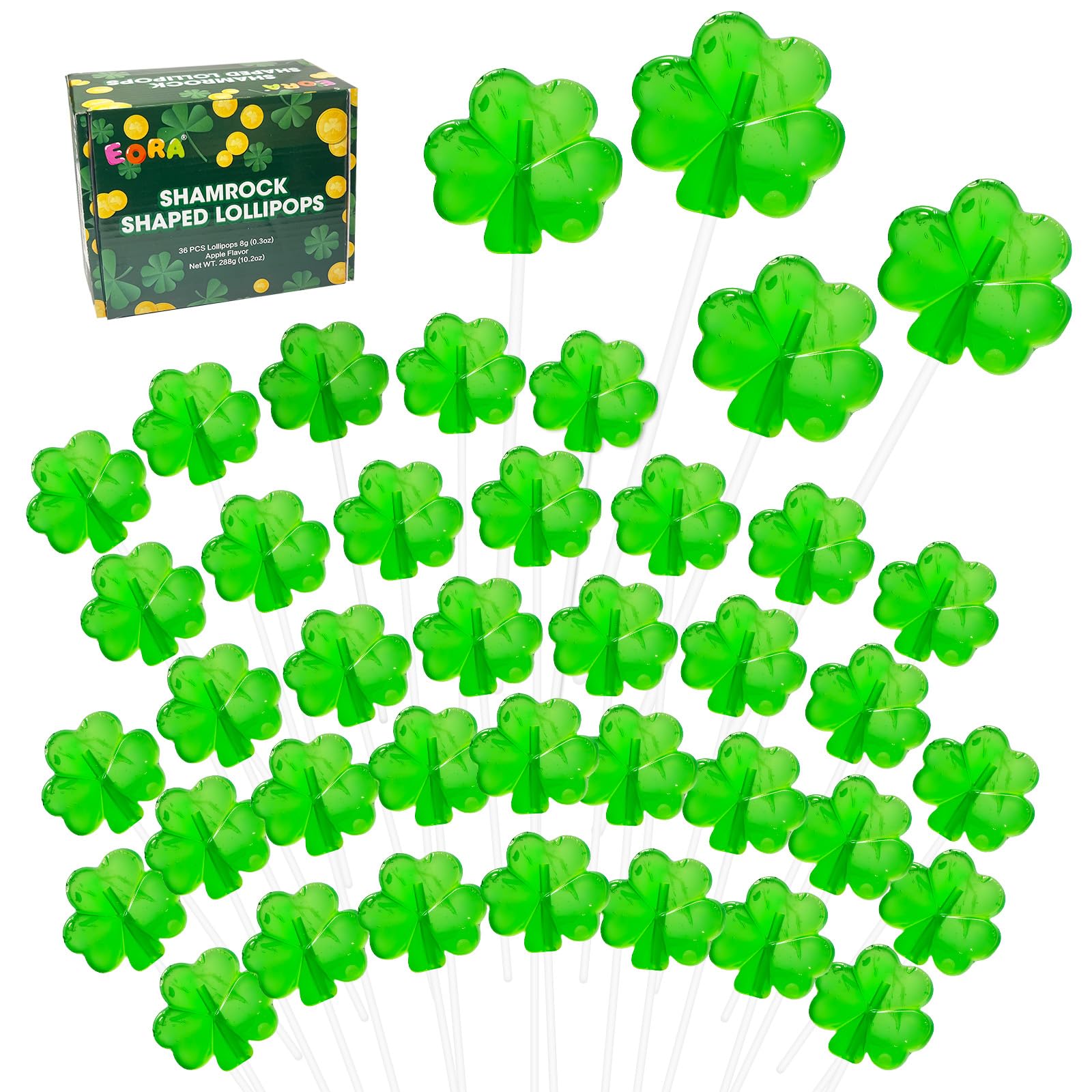 36 Pack St. Patrick's Day Candy, Green Shamrock Lollipops Suckers, Irish Candy Suckers, Individually wrapped Suckers lollipops G