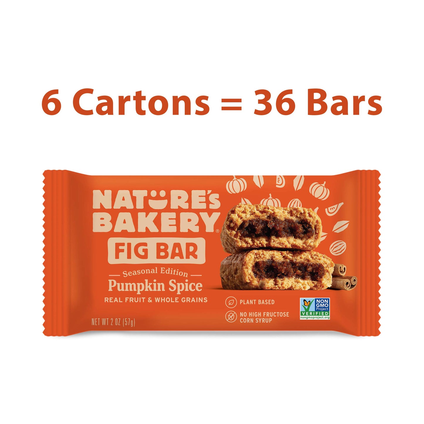 Nature s Bakery Whole Wheat Pumpkin Spice Fig Bars, 2 oz Snack Bars (36 Ct), Plant-Based, Vegan, Non-GMO