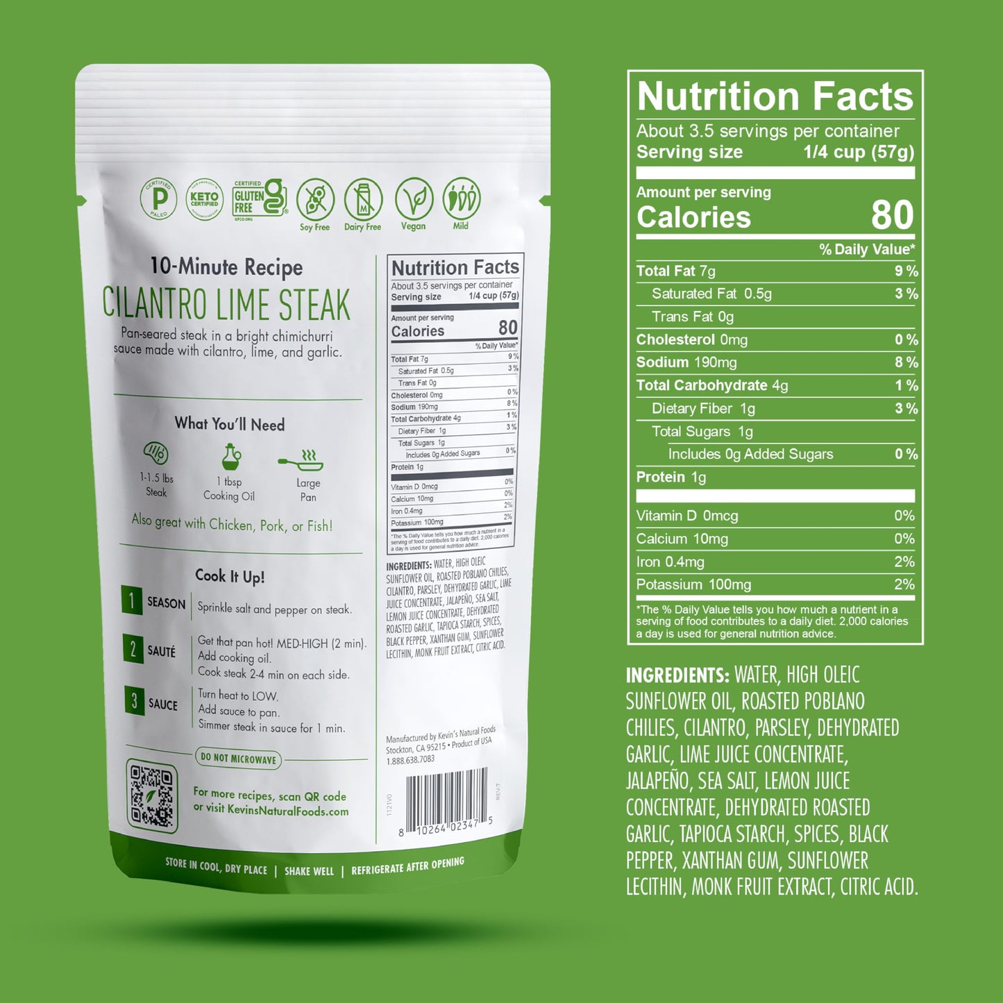 Kevin'S Natural Foods Cilantro Lime Sauce - Keto And Paleo Simmer Sauce - Stir-Fry Sauce, Gluten Free, No Preservatives, Non-Gmo