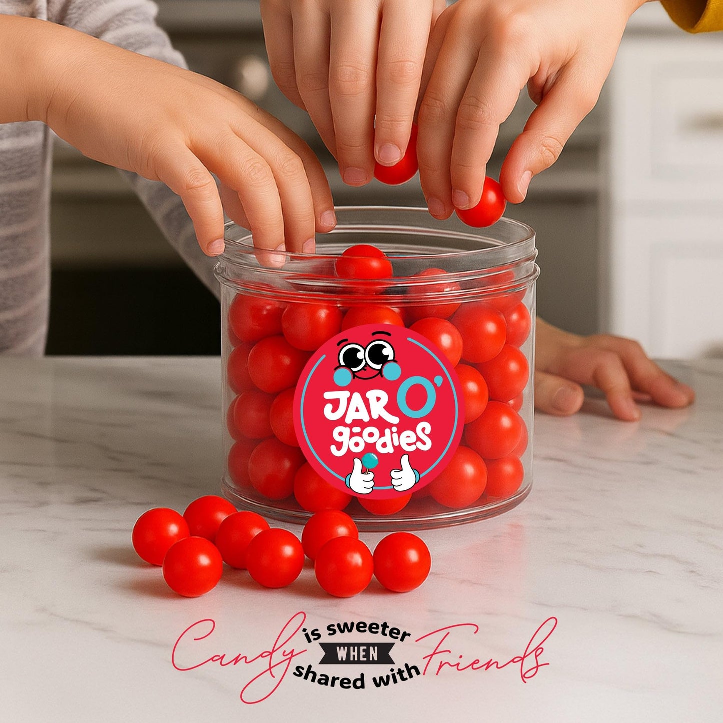 Jar O Goodies - Holiday Treats, Christmas Stocking Stuffers, Cherry Sours Red Candy Balls Gift Set, Original Chewy Candies (8 O