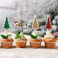 Ercadio Christmas Trees Cupcake Toppers - 24 Pack, Paper, D-merry Trees, Holiday Theme Decorations for Parties and Celebrations