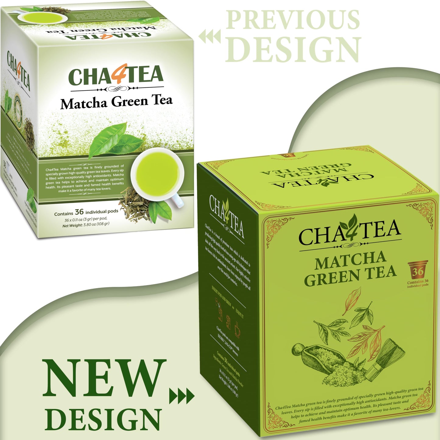 Cha4TEA Matcha Green Tea Pods for Keurig, 36 Count, TE-009-1