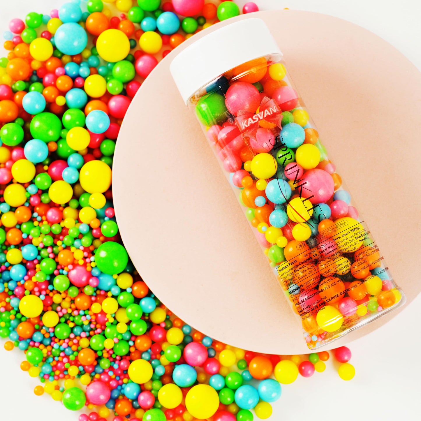 Kasvan Rainbow Pearl Sugar Sprinkles - Edible Candy Pearls 130G/4.58 Oz, Mix Size Cake Candy, Decorate Cakes, Cookies, Ice Cream