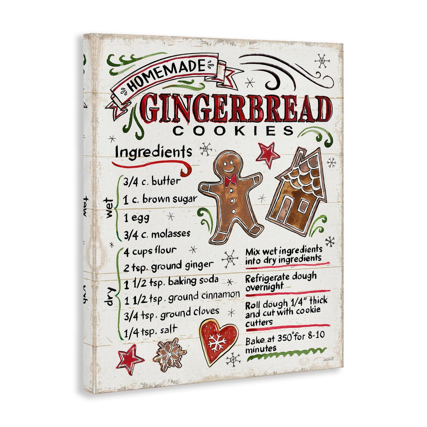 Stupell Industries Homemade Gingerbread Cookies Holiday Cooking Instructions, Designed by Anne Tavoletti Canvas Wall Art, 30 x 4