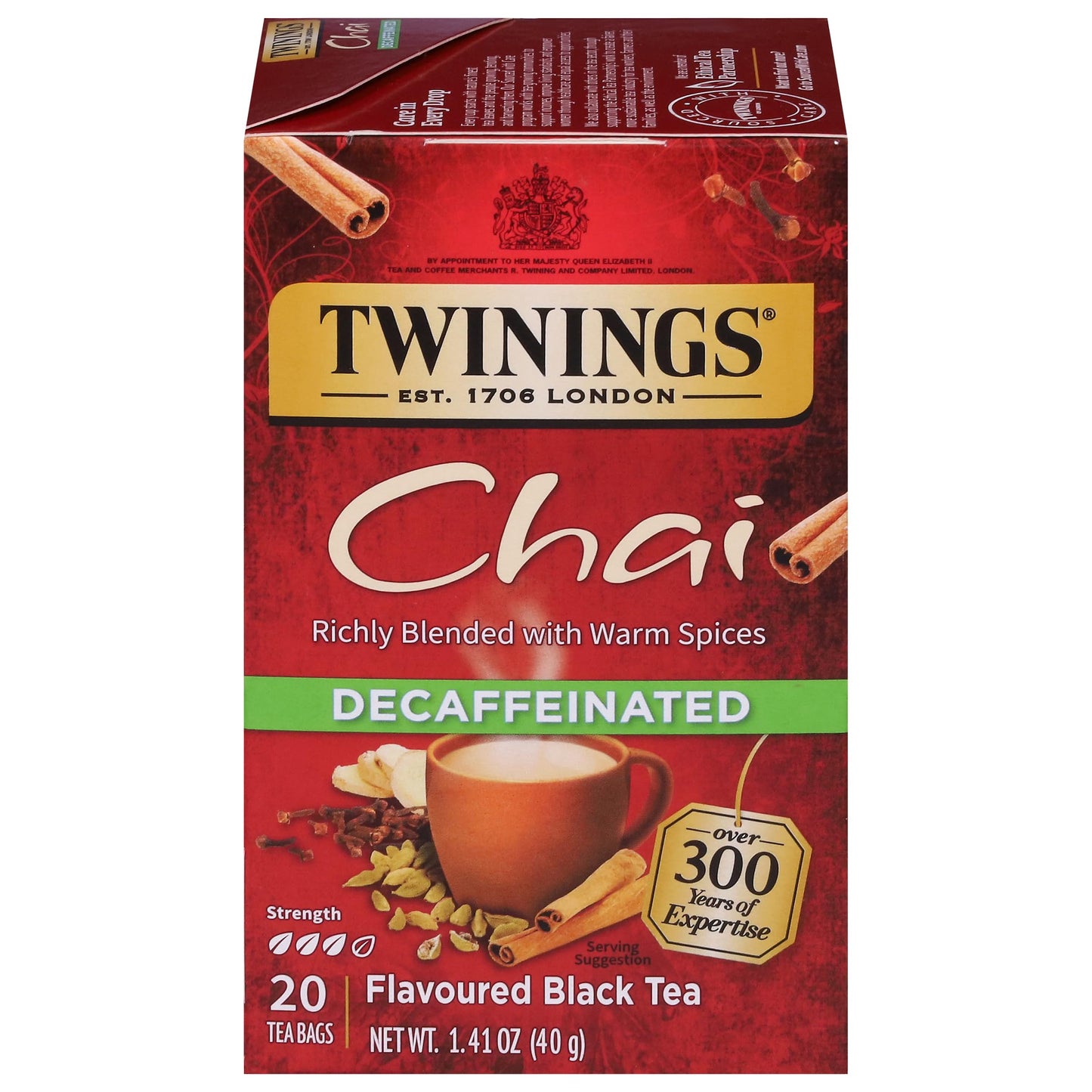 Twinings Decaffeinated Chai Individually Wrapped Bags, 20 Count (Pack of 1), Sweet, Savoury Spices, Enjoy Hot or Iced, 20 Teabag