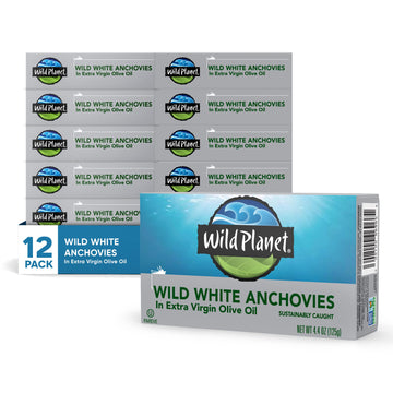 Wild Planet Wild White Anchovies In Extra Virgin Olive Oil, Tinned Fish, 4.4 Ounce, Pack Of 12