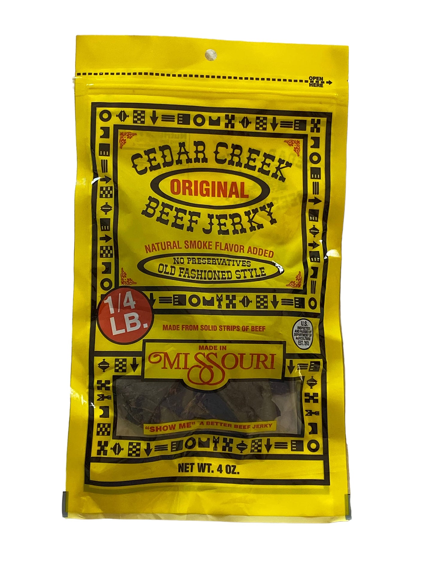 Cedar Creek Beef Jerky Air-Dried Snack, High Protein, Gluten-Free, 4oz Pack