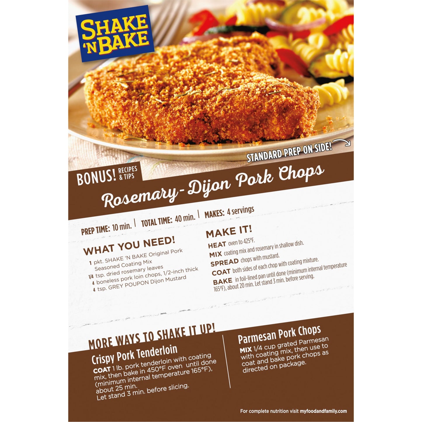 SHAKE'N BAKE Original Pork Seasoned Coating Mix, 5 Oz, Perfect for Crispy Pork Dishes, Easy to Use