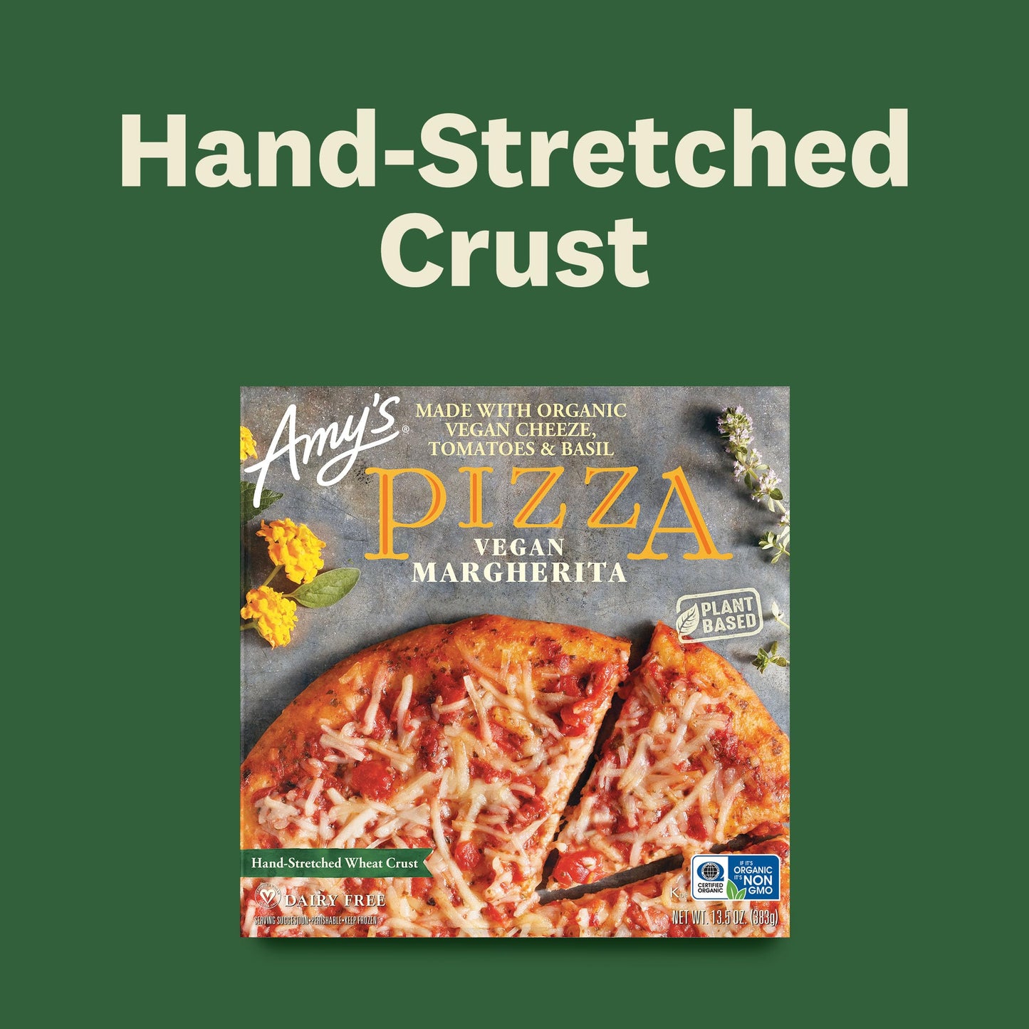 Amys Frozen Pizza, Vegan Margherita Pizza, Made With Organic Vegan Cheese, Tomatoes and Basil, Frozen Meals, 13.5 Oz
