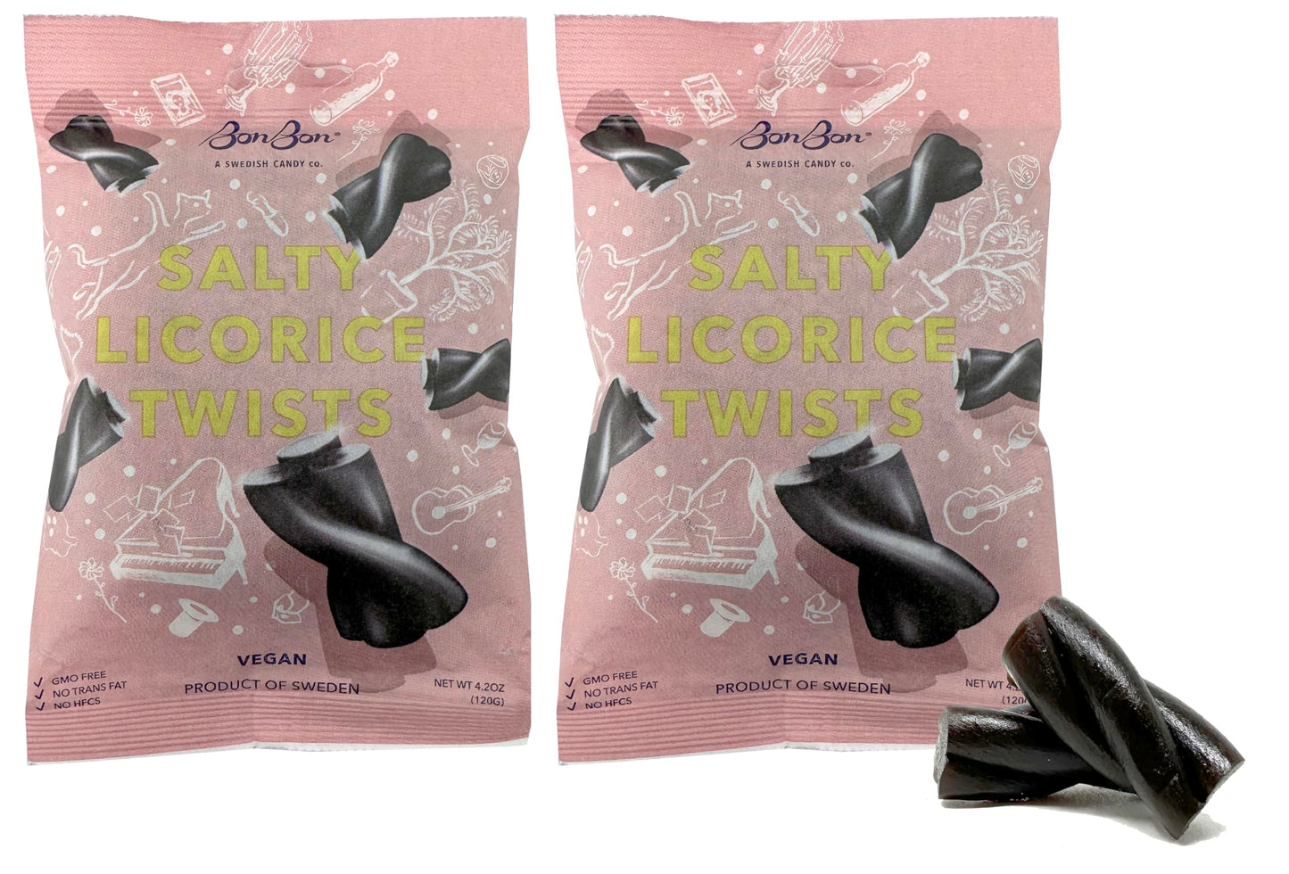 BonBon A Swedish Candy Co. Salty Licorice Twists Vegan Candy, 4.2 oz (Pack of 2)