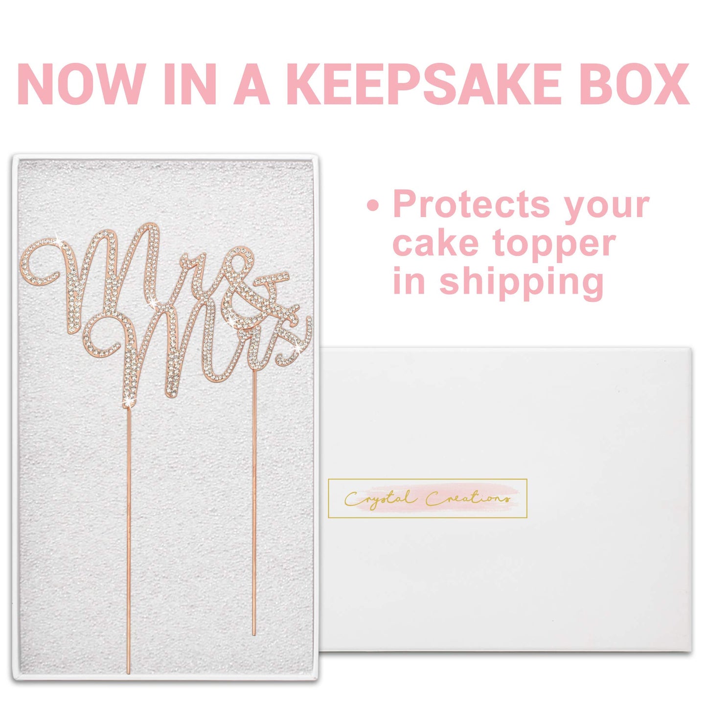 Crystal Creations Mr and Mrs Wedding Cake Topper - Rose Gold Metal - 1 Count - Sparkly Cursive Design