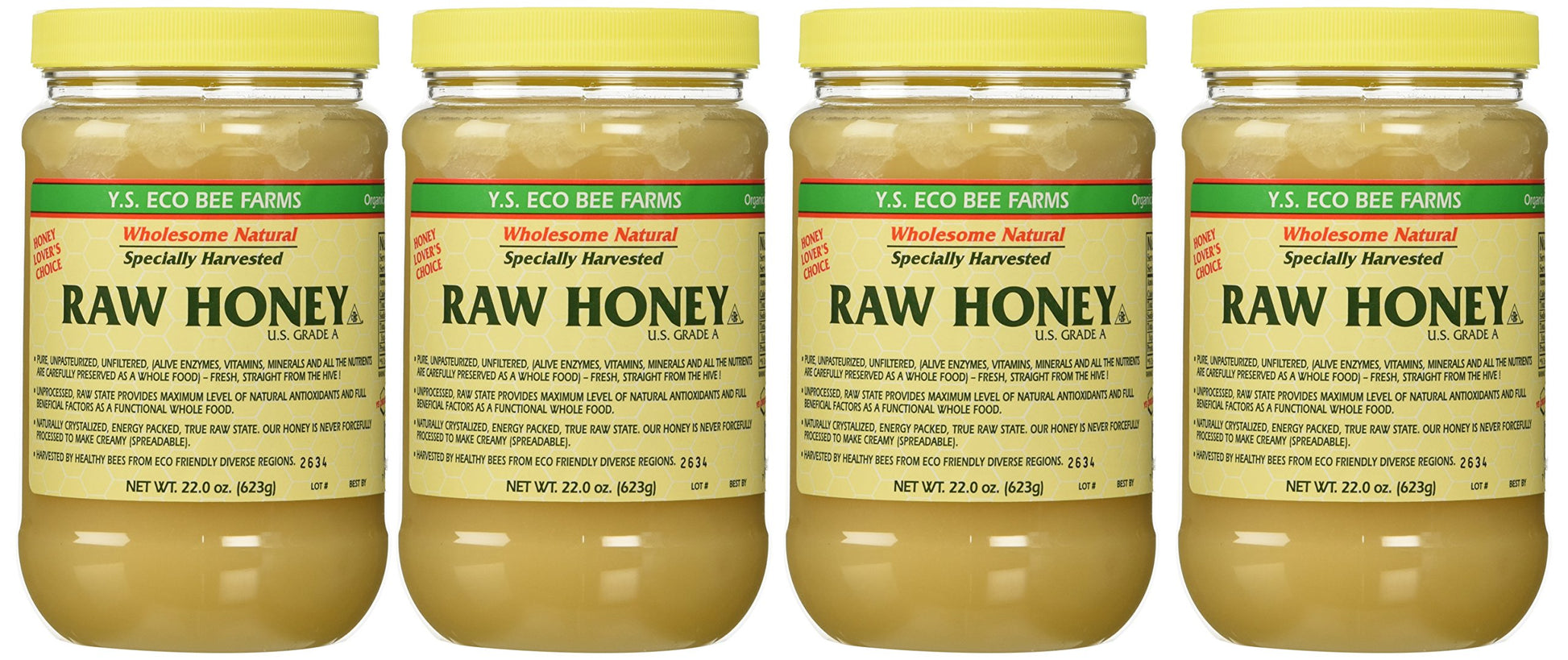 Y.S. Eco Bee Farms Raw Honey - 22 Oz Jars (4 Count (22Oz Each))