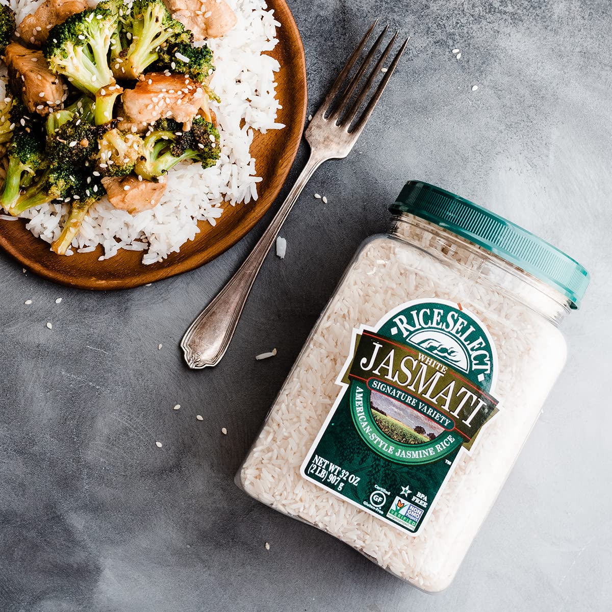 RiceSelect Jasmati Long Grain Jasmine Rice, Gluten-Free, Non-GMO, 32 oz (Pack of 4 Jars)