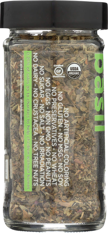 Spicely Organic Basil 0.50 Ounce Jar Certified Gluten Free