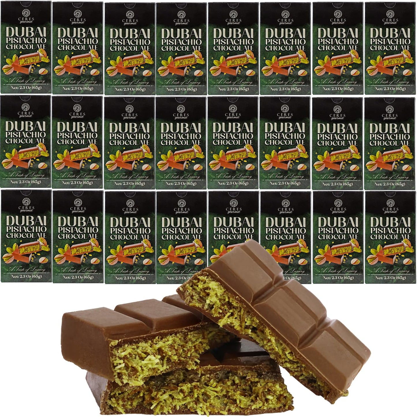 Ceres Gourmet Dubai Pistachio Chocolate Bar – Knafeh-Inspired Milk Chocolate, 2.3 oz (65 g), Mini, Crunchy Kataifi & Pistachio-Filled