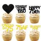 18pcs Black Gold Glitter Dessert Cupcake Pick for Straight Outta 1950 Cheer to 75 Years Old Theme Decor Supplies Happy 75th Birt