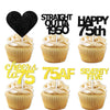 18pcs Black Gold Glitter Dessert Cupcake Pick for Straight Outta 1950 Cheer to 75 Years Old Theme Decor Supplies Happy 75th Birt
