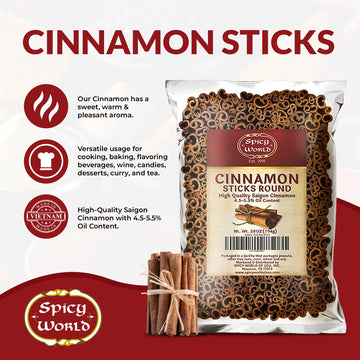 Spicy World Cinnamon Sticks 1.75 Pound Bulk Bag - 150 To 175 Sticks - Strong Aroma, Perfect For Baking, Cooking & Beverages - 3+ Inches Length - Cassia Saigon Cinnamon From Vietnam 28 Oz