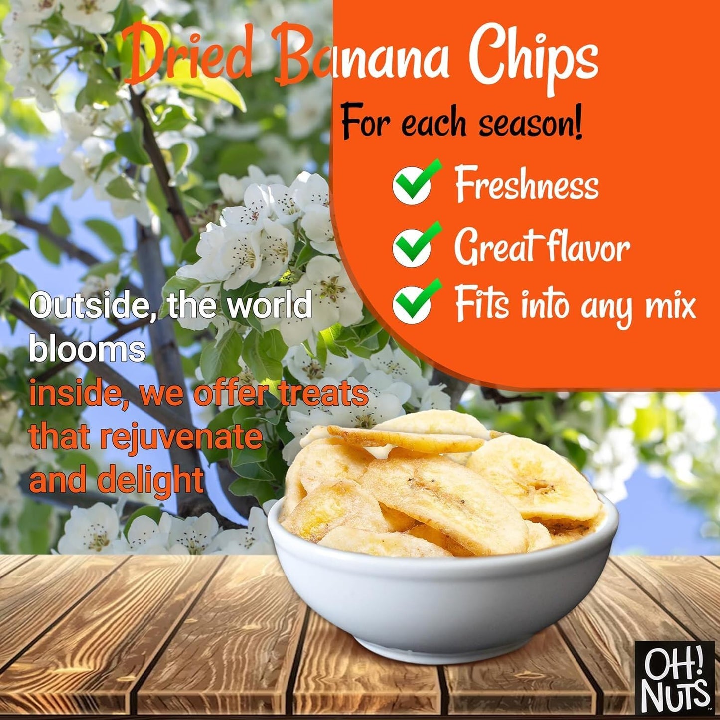 Dried Banana Chips | 1Lb Bulk Bag Fresh Sweetened Dehydrated Banana Fruit Slices | Snacking & Baking | Low In Sodium, Cholesterol, Fat, High Fiber, Egg, Dairy Free | Light Sugar Added By Oh Nuts