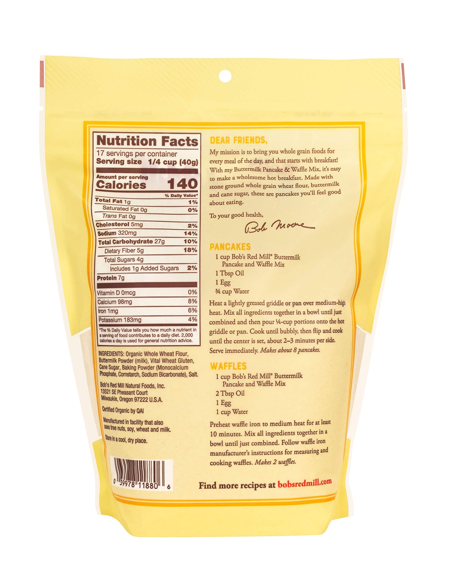 Bob'S Red Mill Organic Buttermilk Pancake & Waffle Mix, 24Oz (Pack Of 4) - Kosher