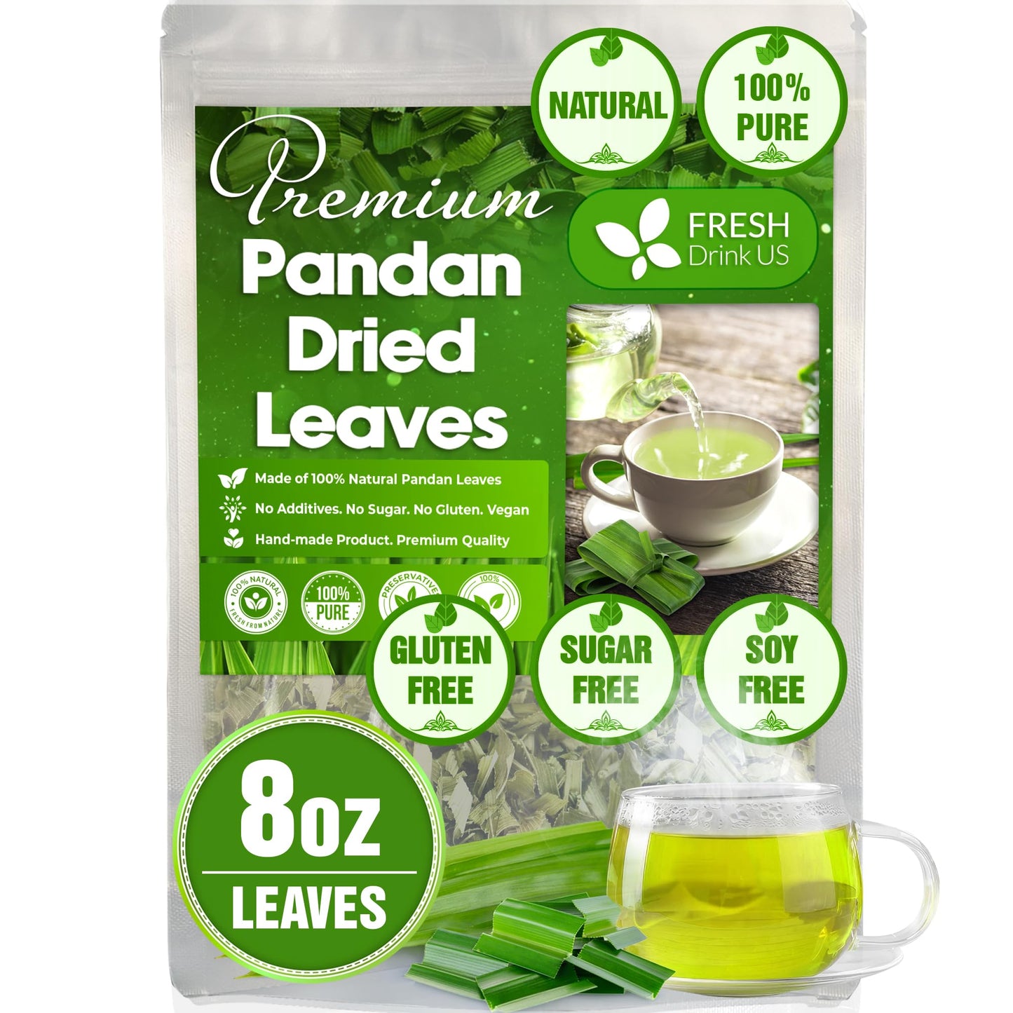 FRESHDRINKUS Premium Dried Pandan Leaves Tea, 100% Pure, Vegan, 8oz