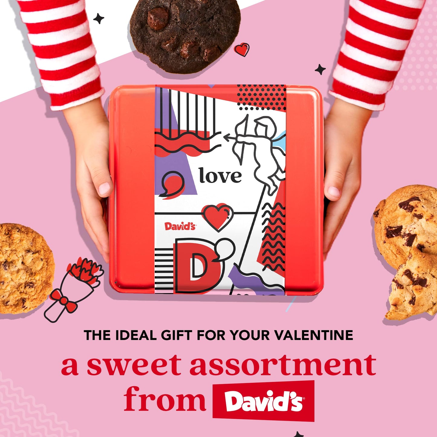 Davids Cookies Gift Basket 1lb - Deliciously Handmade Assorted Fresh Baked Cookies in Love-Themed Gift Tin - enhanced Gourmet Cookie Food Gift Basket For Her  Him And Family
