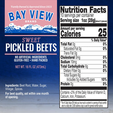 Bay View Sweet Pickled Beets, Hand-Packed In A Blend Of Vinegar And Natural Sugar, Bold, Tangy, Sweet, Perfect For Salads, Sandw