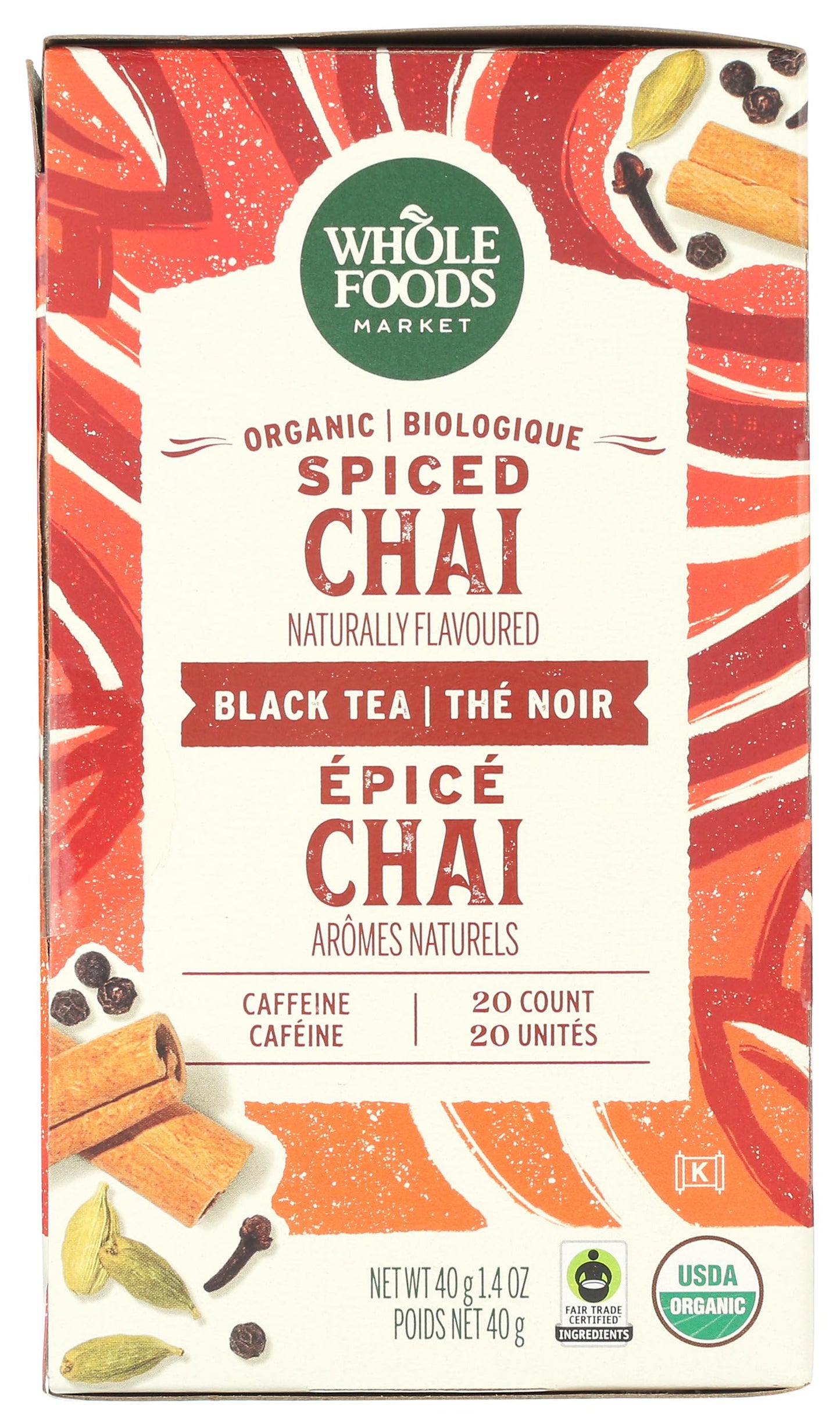 Whole Foods Market Organic Spiced Chai Black Tea - 20 Count Tea Bags