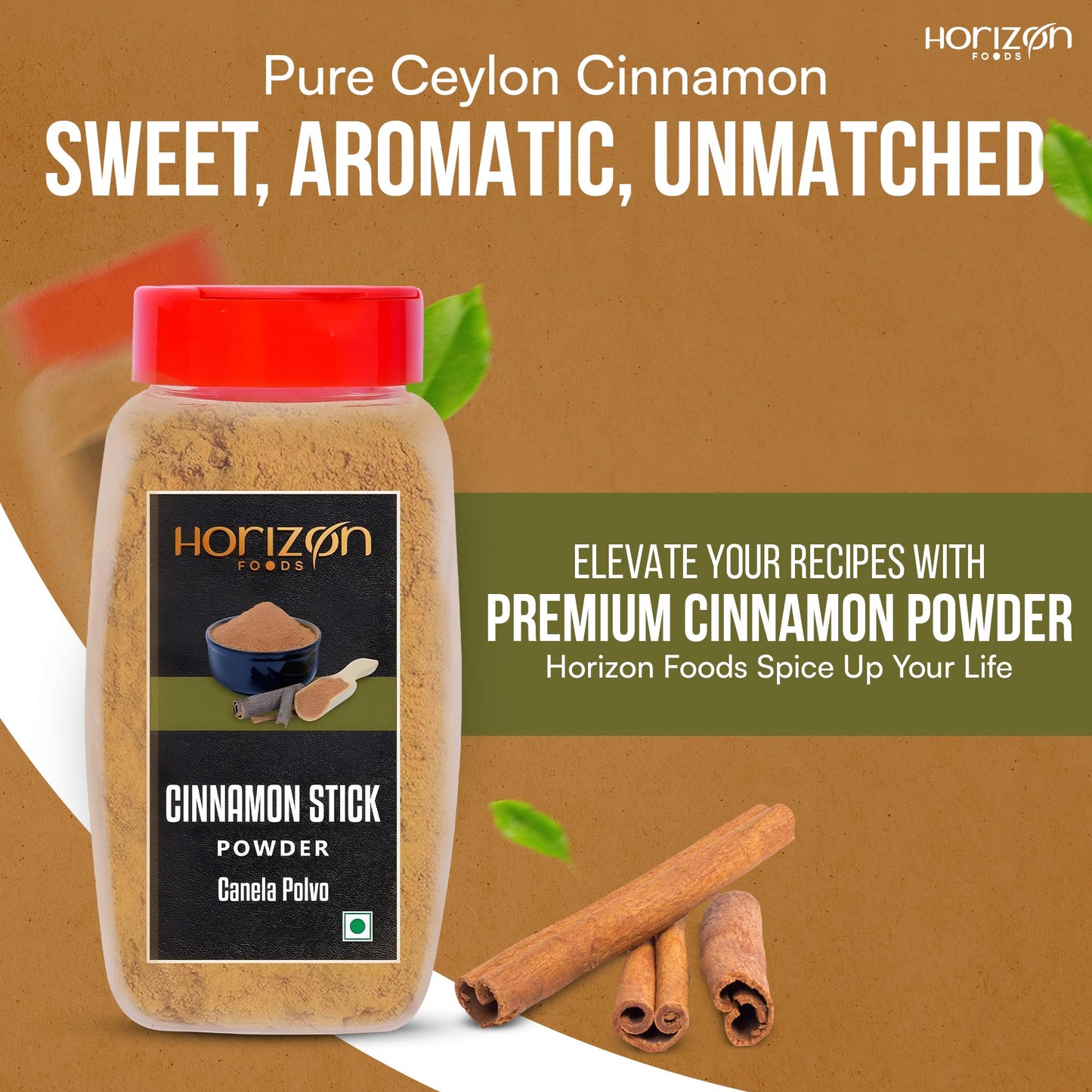 Horizon Foods Enhanced Ground Cinnamon Powder - 100 Grams Freshly Ground Cinnamon Sticks For Baking, Cooking & Seasonings - Ideal For Cinnamon Rolls, Mediterranean Food Recipes & Spices Gift Sets