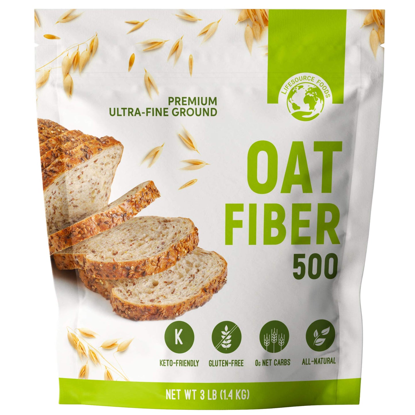 Lifesource Foods Oat Fiber 500 (3 Lb) All-Natural, Gluten-Free, Zero-Carb Fiber Source For Low-Carb Baking