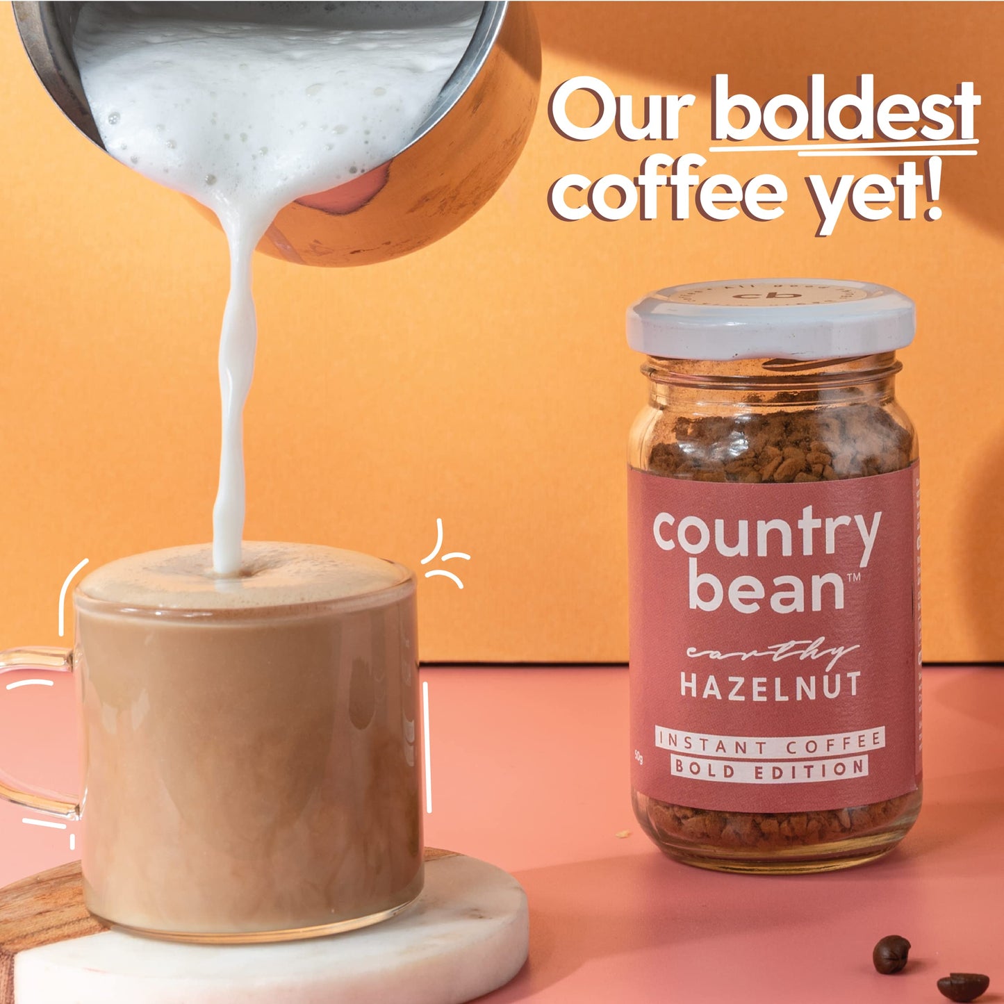 Country Bean Instant Coffee Powder With Hazelnut & Original, 50 G - Pack Of 2