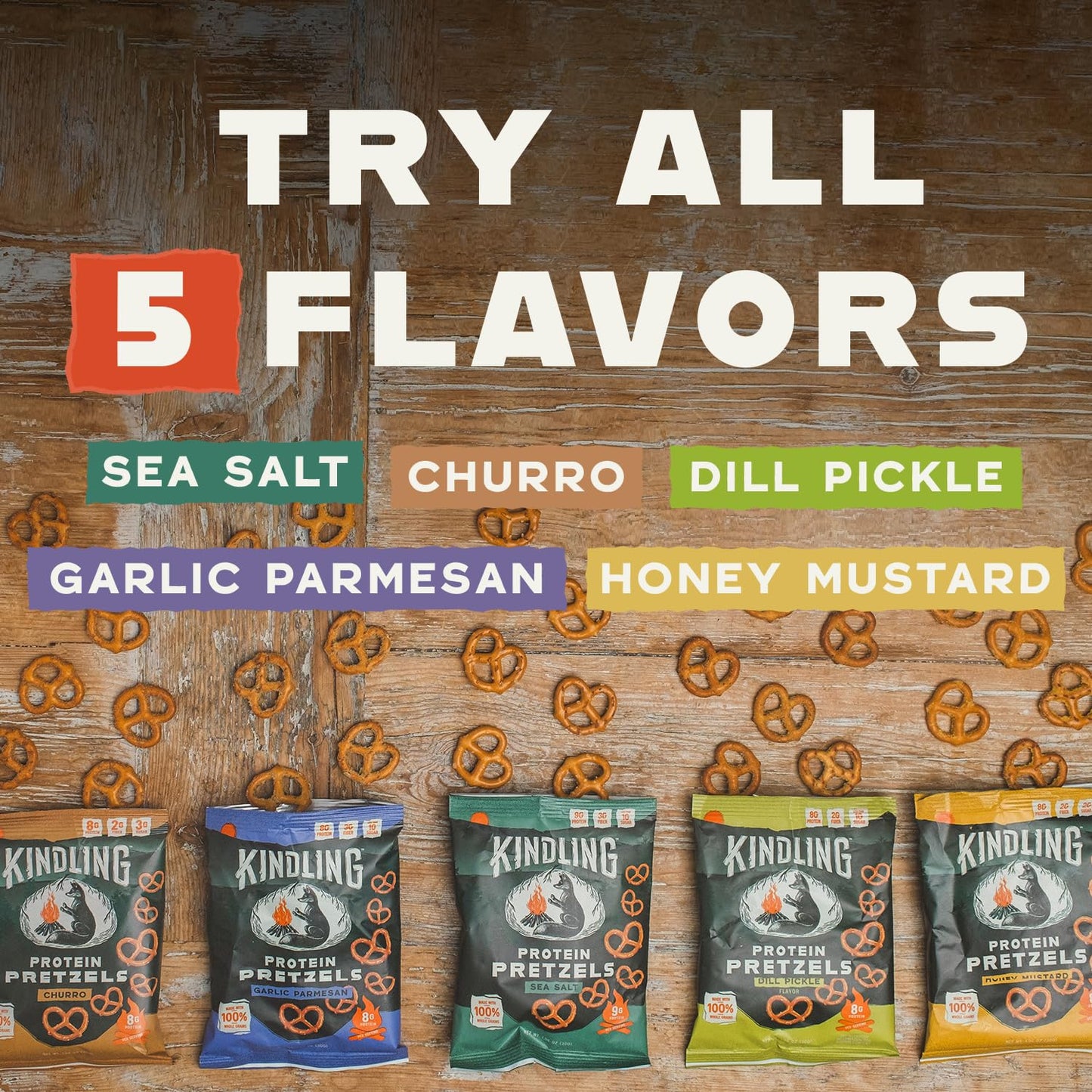 Kindling Protein Pretzels - Dill-Pickle | Protein-Packed Snack Size Bags | Kosher | 8-9g Protein Per Serving | No Artificial Fla