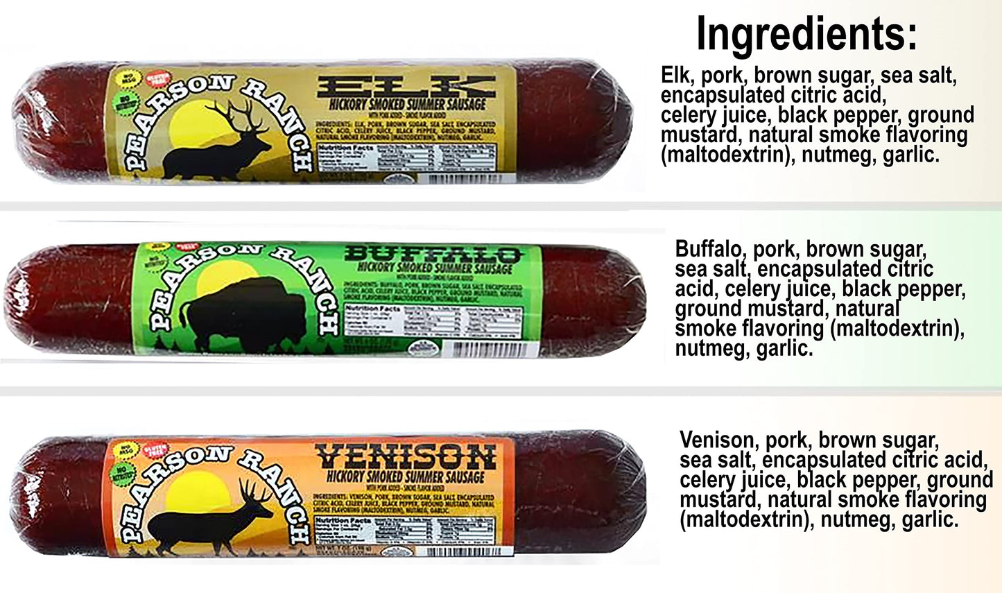 PEARSON RANCH Wild Game Sausage Sampler - Elk, Bison, Venison, Wild Boar, Exotic Summer Sausage Gift