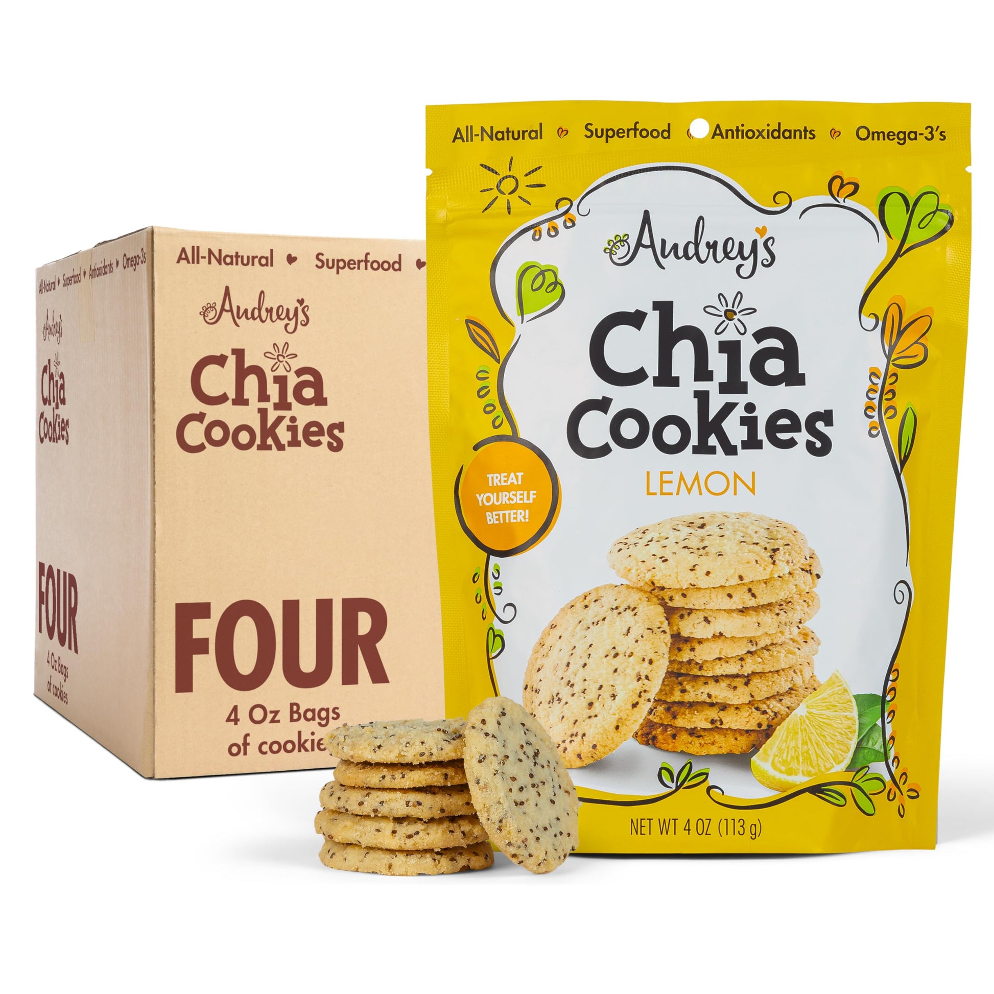 Audrey's Chia Cookies - (Lemon, 4 Pack) - Natural, Antioxidants, Omega-3's, Non-GMO
