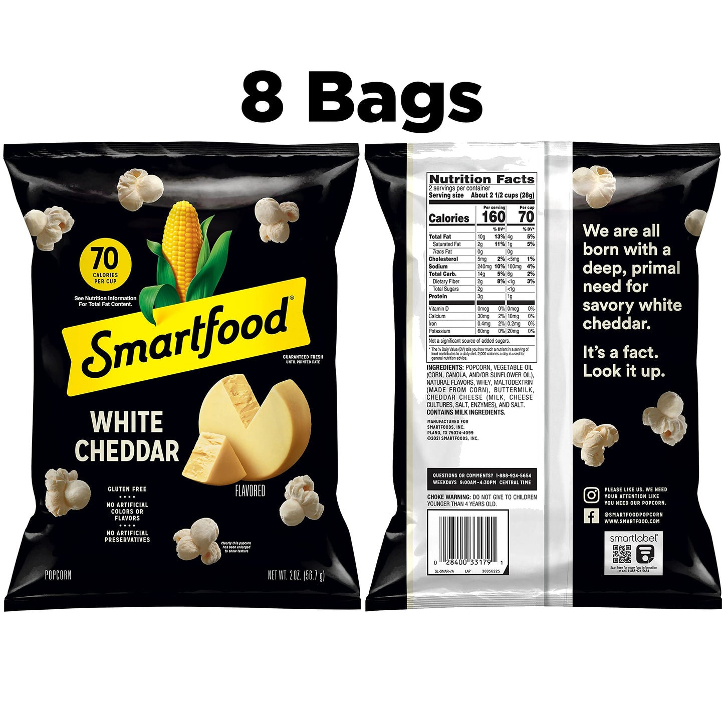 Smartfood Popcorn, White Cheddar, 2 Ounce (Pack Of 8)