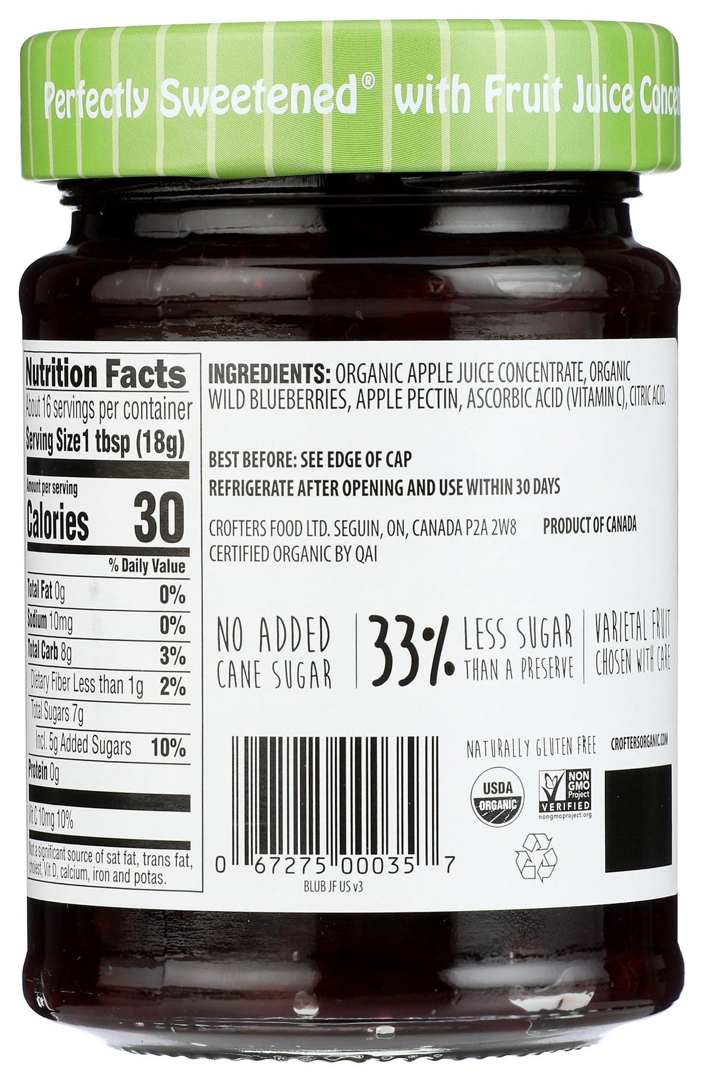 Crofters Fruit Sped Blueberry Organic  10 oz
