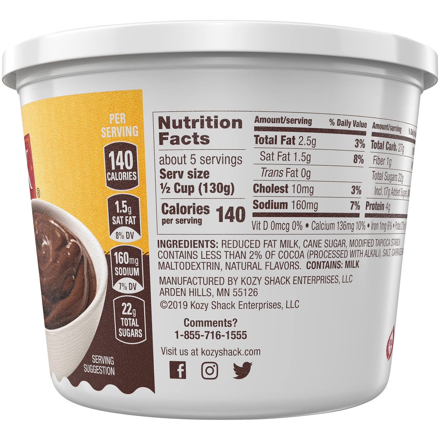 Kozy Shack Original Recipe Chocolate Pudding, 22 oz Tub