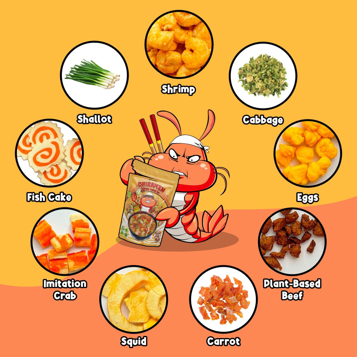 Chiramen Seafood Veggie Mix Dried Ramen Toppings, 5.64 Ounce, Includes Shrimp, Fishcake, compatible with Crab, Squid, Plant-Based Beef, Eggs