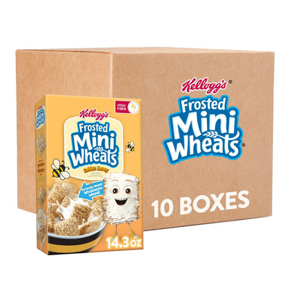 Kelloggs Frosted Mini-Wheats Cold Breakfast Cereal, Fiber Cereal, Kids Snacks, Golden Honey (10 Boxes)